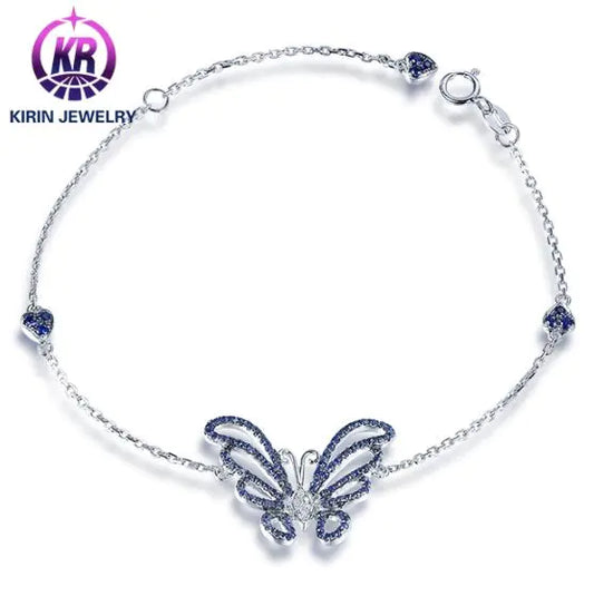 Wholesale 18K Gold Lab Created Sapphire Blue Butterfly Bracelet