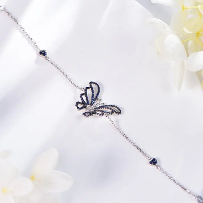 Wholesale 18K Gold Lab Created Sapphire Blue Butterfly Bracelet