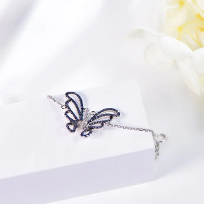 Wholesale 18K Gold Lab Created Sapphire Blue Butterfly Bracelet