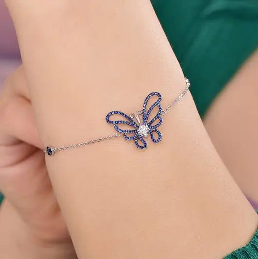 Wholesale 18K Gold Lab Created Sapphire Blue Butterfly Bracelet for Women