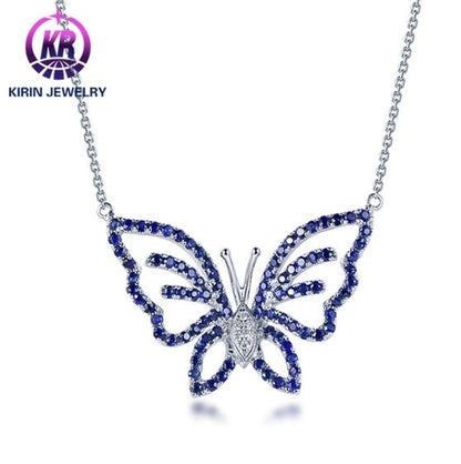 Wholesale 18K Gold Lab Created Sapphire Blue Butterfly Pendant
