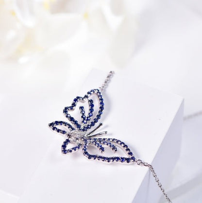 Wholesale 18K Gold Lab Created Sapphire Blue Butterfly Pendant