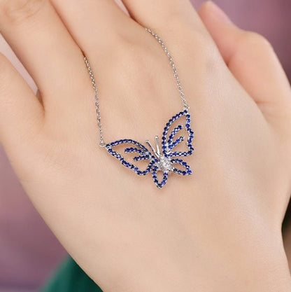 Wholesale 18K Gold Lab Created Sapphire Blue Butterfly Pendant for Women