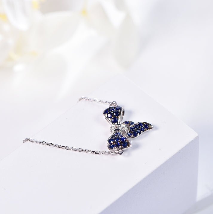 Wholesale 18K Gold Lab Created Sapphire Bow Pendant Necklace