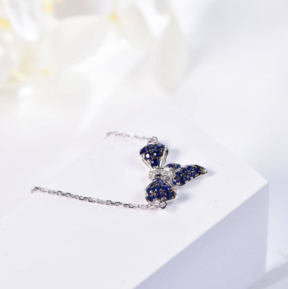 Wholesale 18K Gold Lab Created Sapphire Bow Pendant Necklace