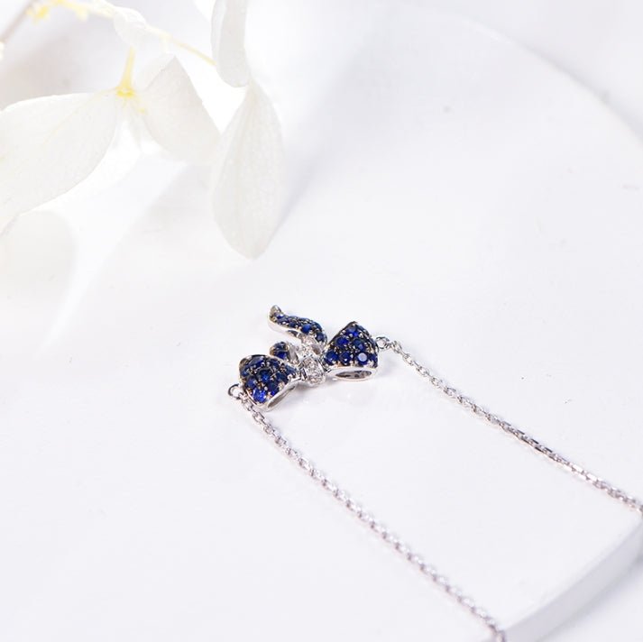Wholesale 18K Gold Lab Created Sapphire Bow Pendant Necklace