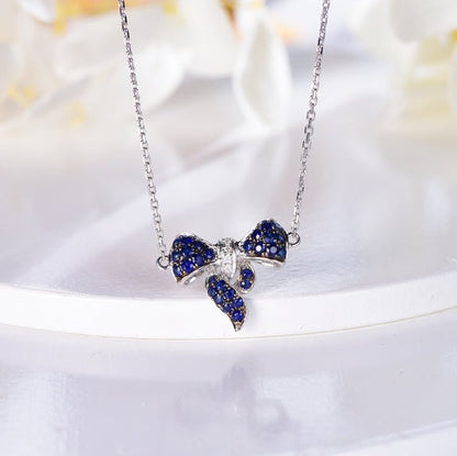 Wholesale 18K Gold Lab Created Sapphire Bow Pendant Necklace