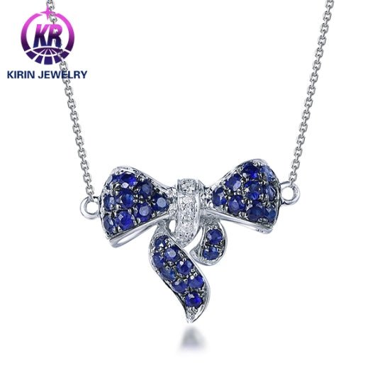 Wholesale 18K Gold Lab Created Sapphire Bow Pendant Necklace