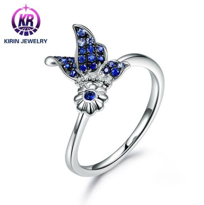 Wholesale 18K Gold Lab Created Sapphire Butterfly and Flower Ring