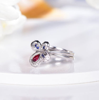 Wholesale 18K Gold Lab Created Sapphire & Ruby Dainty Butterfly Ring