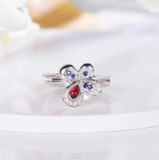Wholesale 18K Gold Lab Created Sapphire & Ruby Dainty Butterfly Ring
