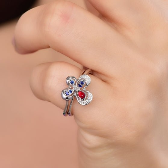 Wholesale 18K Gold Lab Created Sapphire & Ruby Dainty Butterfly Ring for Women