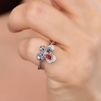Wholesale 18K Gold Lab Created Sapphire & Ruby Dainty Butterfly Ring for Women