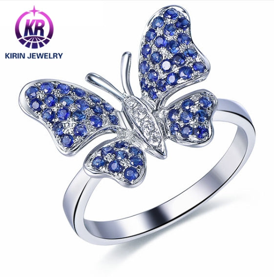 Wholesale 18K Gold Pave Lab Created Sapphire Butterfly Wedding Rings