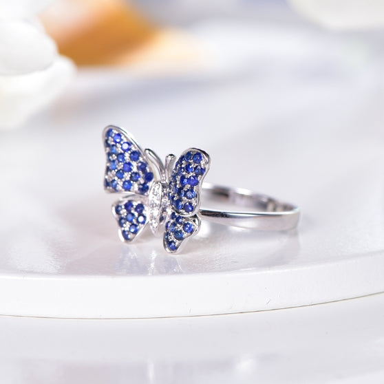 Wholesale 18K Gold Pave Lab Created Sapphire Butterfly Wedding Rings