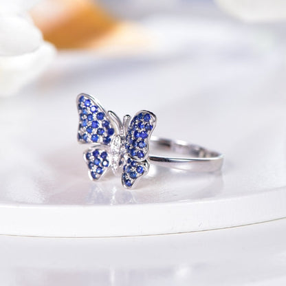 Wholesale 18K Gold Pave Lab Created Sapphire Butterfly Wedding Rings