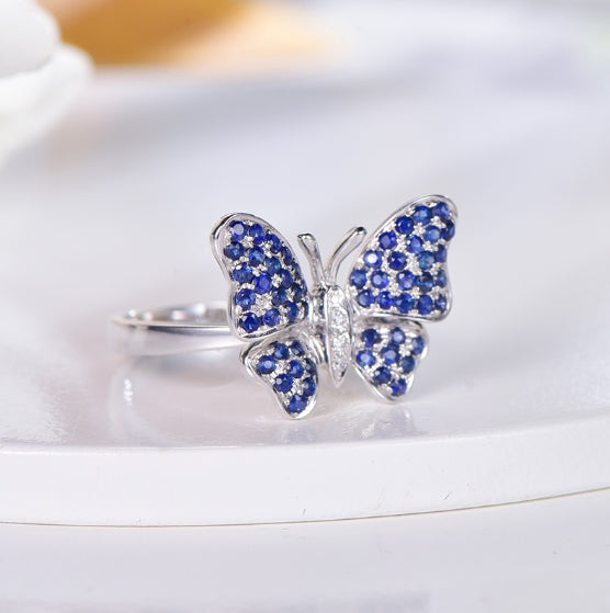 Wholesale 18K Gold Pave Lab Created Sapphire Butterfly Wedding Rings