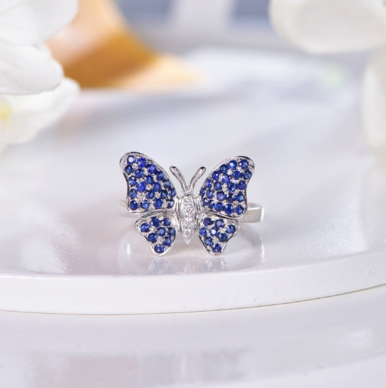 Wholesale 18K Gold Pave Lab Created Sapphire Butterfly Wedding Rings