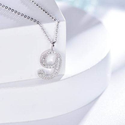 Wholesale 18K Gold Pave Simulated Diamond 9 Number Pendant Necklace