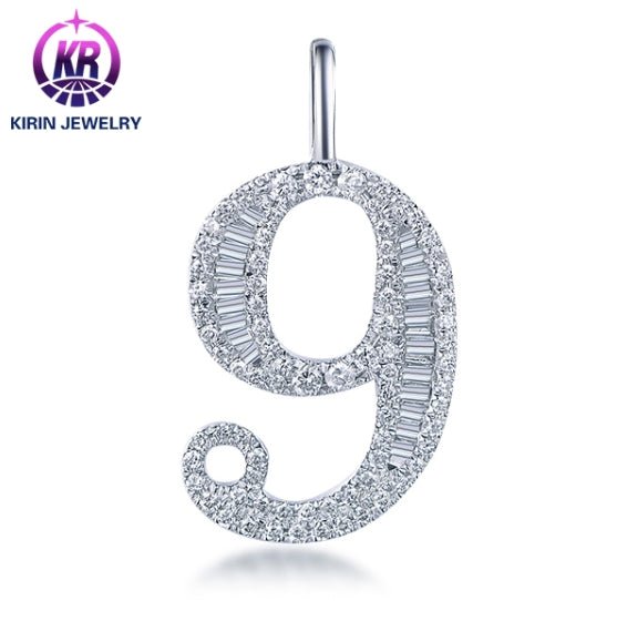 Wholesale 18K Gold Pave Simulated Diamond 9 Number Pendant Necklace