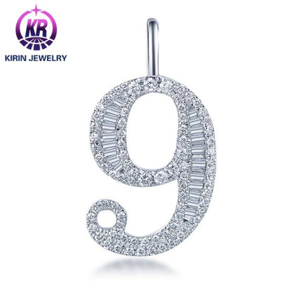 Wholesale 18K Gold Pave Simulated Diamond 9 Number Pendant Necklace