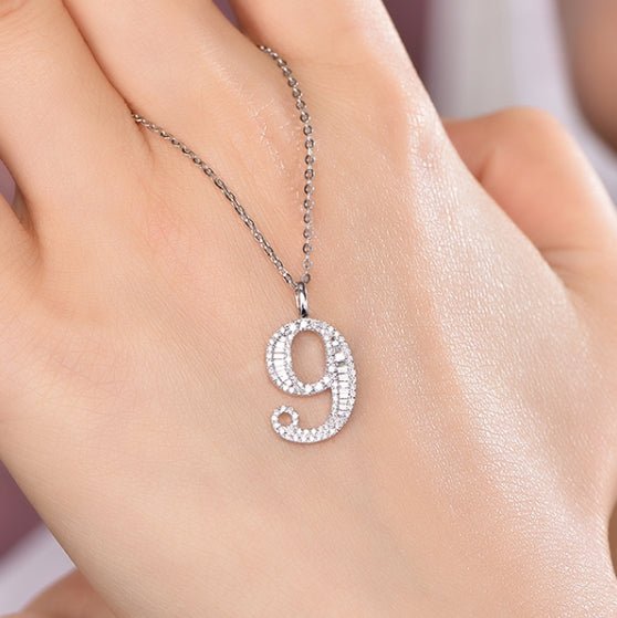 Wholesale 18K Gold Pave Simulated Diamond 9 Number Pendant Necklace for Women