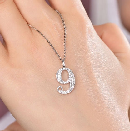 Wholesale 18K Gold Pave Simulated Diamond 9 Number Pendant Necklace for Women