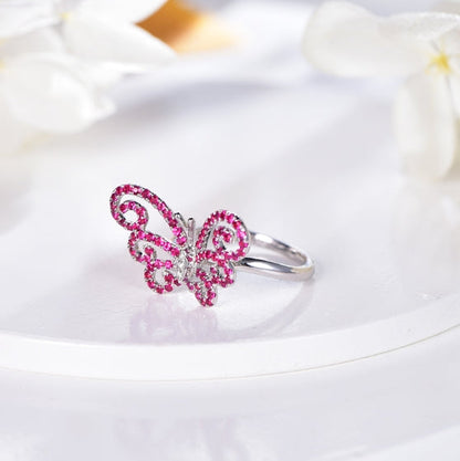 Wholesale 18K Gold Simple Lab Created Ruby Butterfly Ring
