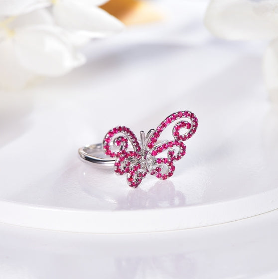 Wholesale 18K Gold Simple Lab Created Ruby Butterfly Ring