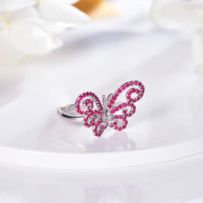 Wholesale 18K Gold Simple Lab Created Ruby Butterfly Ring