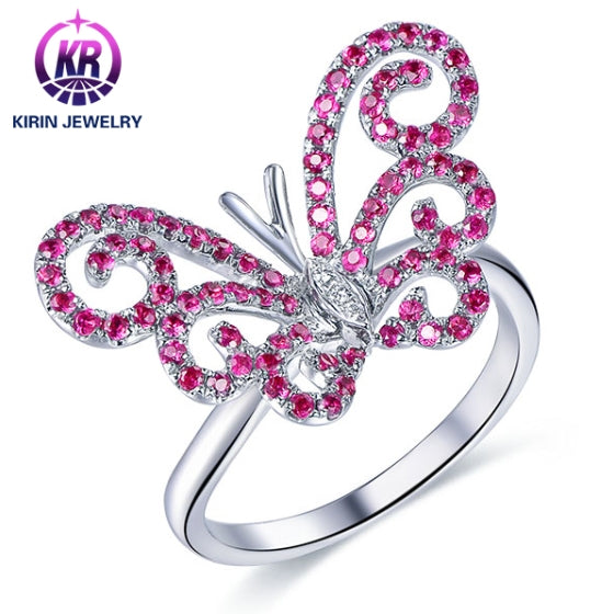 Wholesale 18K Gold Simple Lab Created Ruby Butterfly Ring