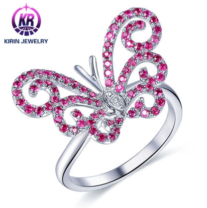 Wholesale 18K Gold Simple Lab Created Ruby Butterfly Ring