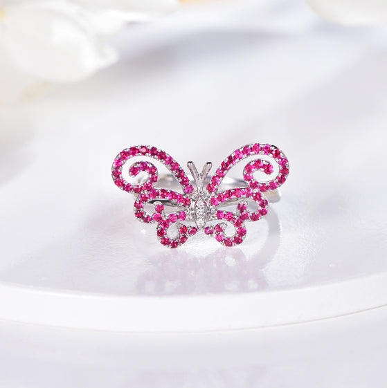Wholesale 18K Gold Simple Lab Created Ruby Butterfly Ring
