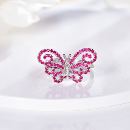 Wholesale 18K Gold Simple Lab Created Ruby Butterfly Ring