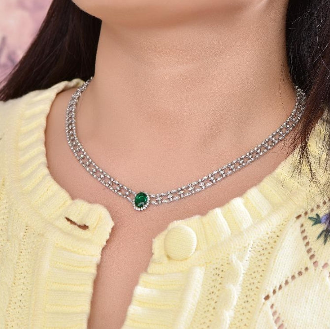 Wholesale 18K Gold Simple Lab Grown Emerald Necklace for Women
