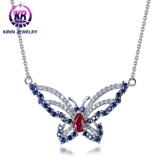 Wholesale 18K Gold Simulated Diamond Ruby Sapphire Golden Butterfly Necklace