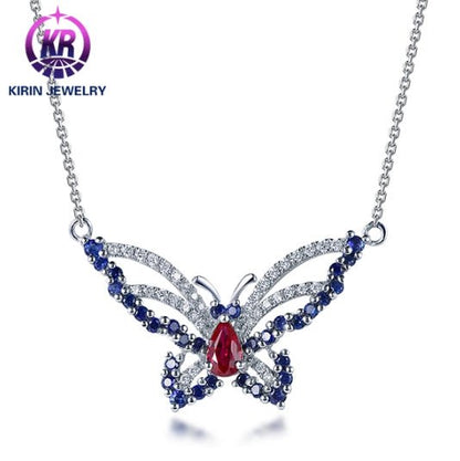 Wholesale 18K Gold Simulated Diamond Ruby Sapphire Golden Butterfly Necklace
