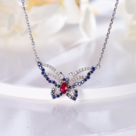 Wholesale 18K Gold Simulated Diamond Ruby Sapphire Golden Butterfly Necklace