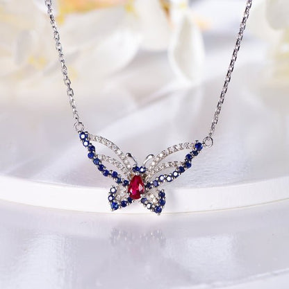 Wholesale 18K Gold Simulated Diamond Ruby Sapphire Golden Butterfly Necklace