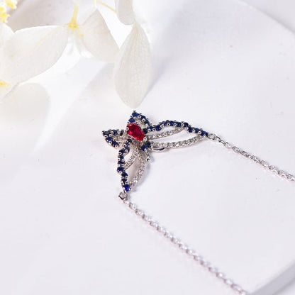 Wholesale 18K Gold Simulated Diamond Ruby Sapphire Golden Butterfly Necklace