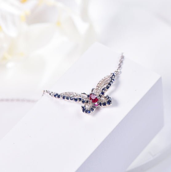 Wholesale 18K Gold Simulated Diamond Ruby Sapphire Golden Butterfly Necklace