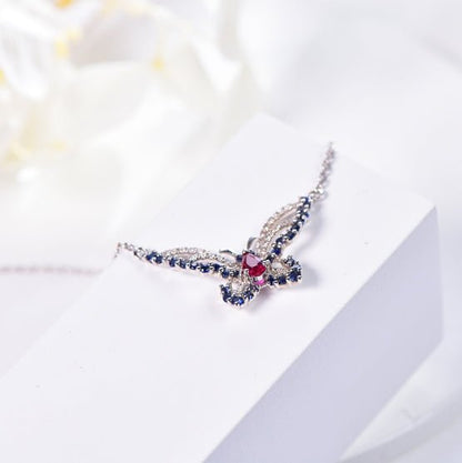 Wholesale 18K Gold Simulated Diamond Ruby Sapphire Golden Butterfly Necklace