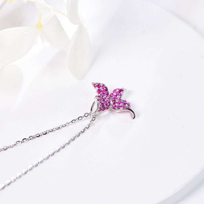 Wholesale 18K Gold Simulated Ruby Butterfly Dainty Necklace