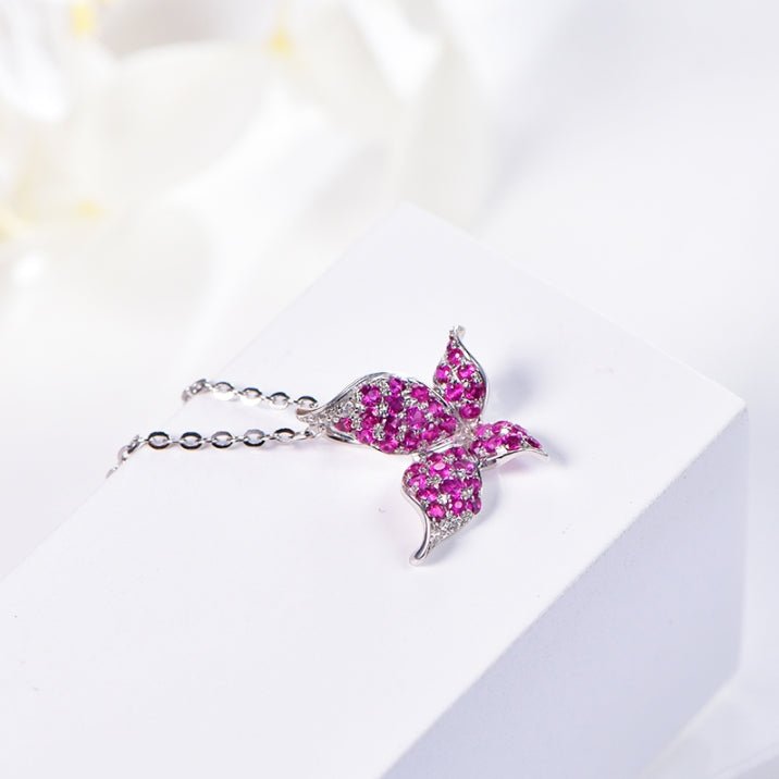Wholesale 18K Gold Simulated Ruby Butterfly Dainty Necklace