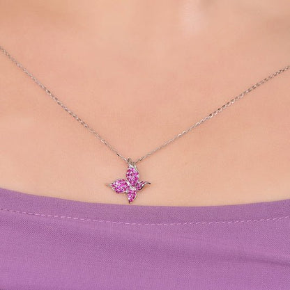 Wholesale 18K Gold Simulated Ruby Butterfly Dainty Necklace for Women