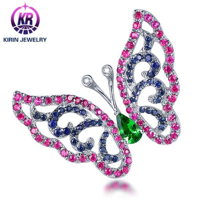 Wholesale 18K Gold Simulated Ruby Sapphire Emerald Butterfly Gemstone Necklace