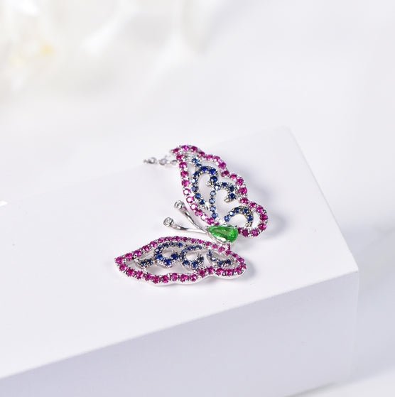 Wholesale 18K Gold Simulated Ruby Sapphire Emerald Butterfly Gemstone Necklace