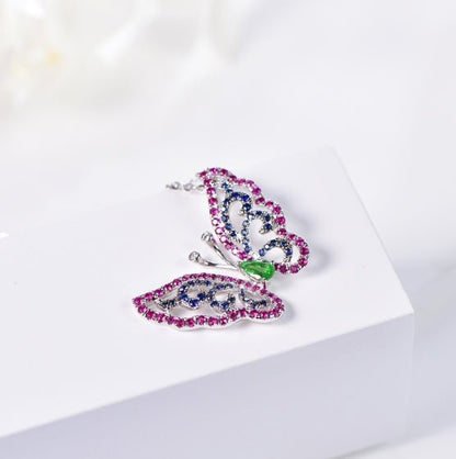 Wholesale 18K Gold Simulated Ruby Sapphire Emerald Butterfly Gemstone Necklace
