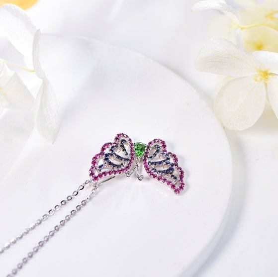 Wholesale 18K Gold Simulated Ruby Sapphire Emerald Butterfly Gemstone Necklace