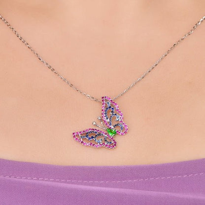 Wholesale 18K Gold Simulated Ruby Sapphire Emerald Butterfly Gemstone Necklace